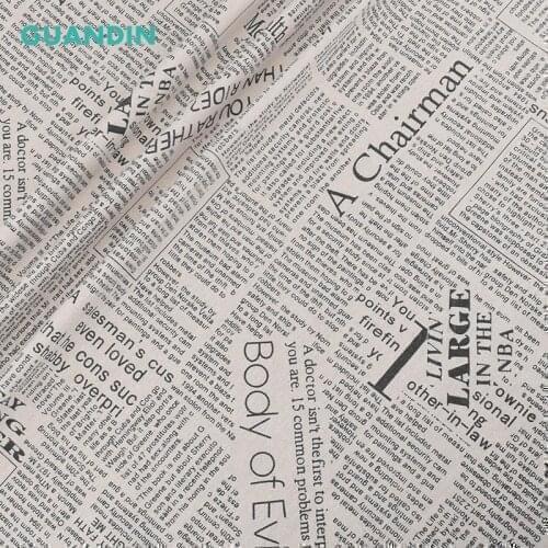 GUANDIN,Newspaper Patter Half Meter Printed Cotton Linen Fabric For DIY Quilting&Sewing Cloth/Sofa/Bag/Curtain/Cushion/Material