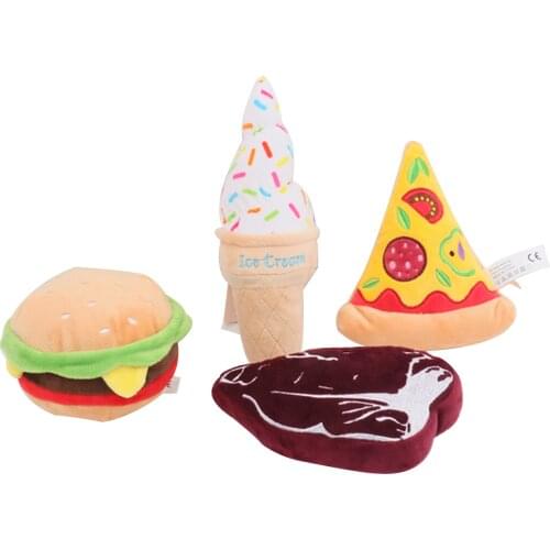 Dog Squeak Toys Food Shape Filling Plush Hamburger Steak Pizza Ice Cream Toys for Doggy Interaction Molar Plaything