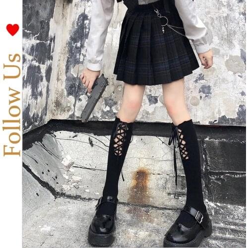 Personality solid color cross hollow calf socks female jk college style Lolita tide all-match socks long socks woman socks