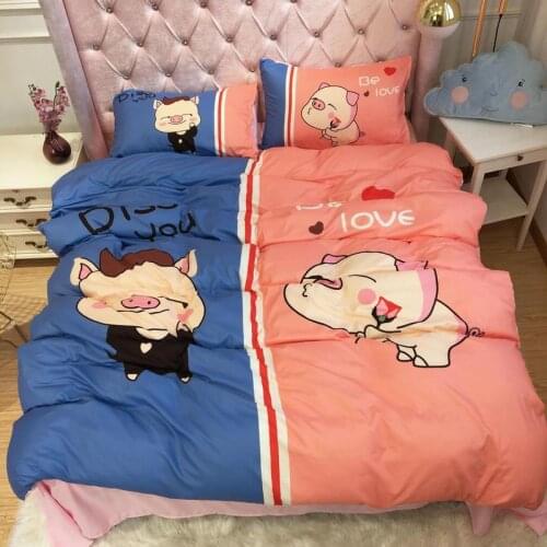 J2 Cute pig Bedding Set King Queen Size Jpcs Bed Linen polyester Duvet Cover Bed Sheet Set/fitted sheet set Pillowcases
