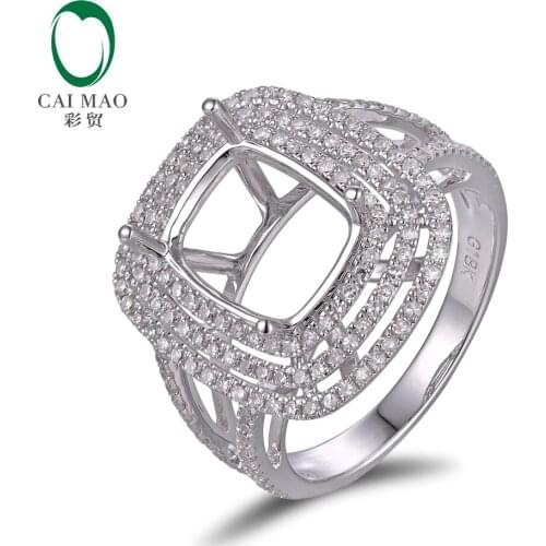 Anniverary 14K White Gold Natural 0.71ct Diamond Engagement Ring Jewelry Semi Mount 8x10mm Cushion Cut Setting