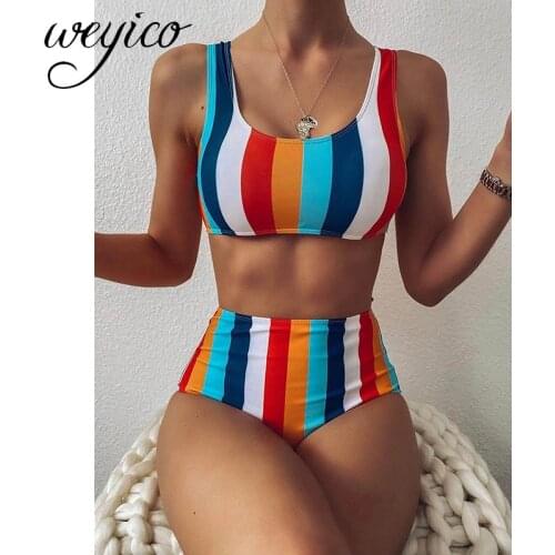 High Waist Bikini Set Sexy 2021 Striped Swimwear Women Bathing Suit Female Beachwear Push Up Bikinis Print Swimsuit Biquini