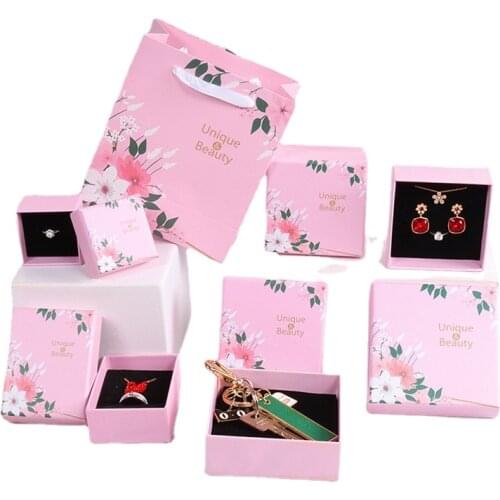1pc Multi Size Handmade Printing Pink Flower Gift Box Wedding Party Display Box Dream Jewelry Necklace Pendant Box Earring Box