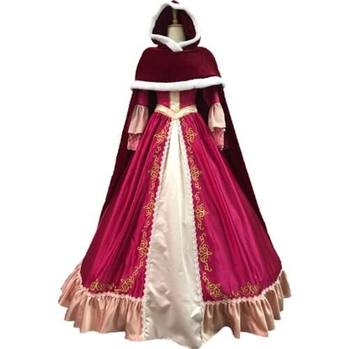 Belle And Beast Cosplay Costume Adult Women Role-playing Princess Dress With Cape Fancy Carnival Christmas Party Gown