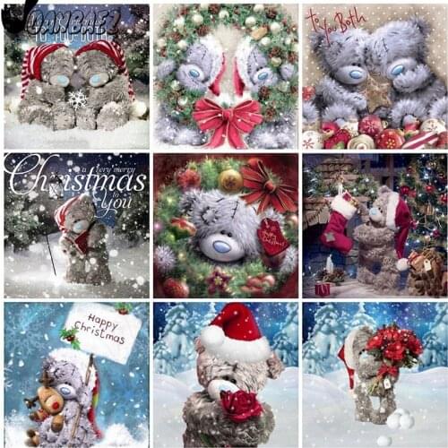 Cute Christmas Bear Diamond Painting 5D Diy Wall Art Holiday Animal Diamond Embroidery Inlaid Home Room Decoration