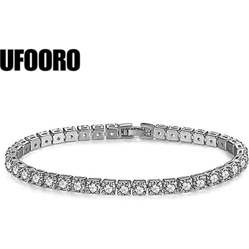 Fashion 4MM AAA Clear Crystal Tennis Bracelet & Bangles For Women Wedding Iced Chain Crystal Bracelet Hip Pop Jewelry Gift