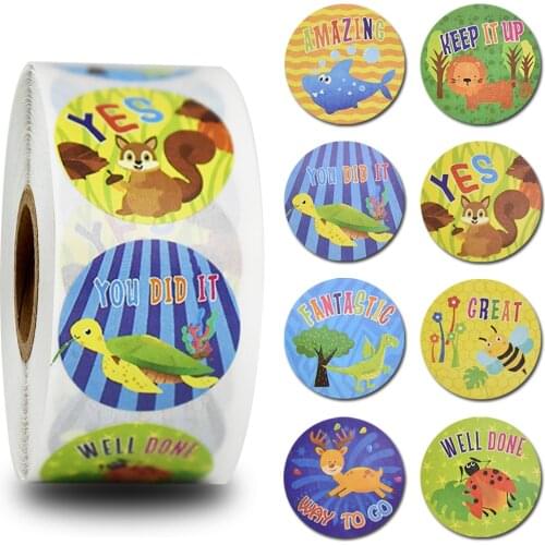 500pcs Reward Stickers Encouragement Sticker Roll for Kids Motivational Cartoon Cute Animals Stickers for Kids Classic Toys Tags