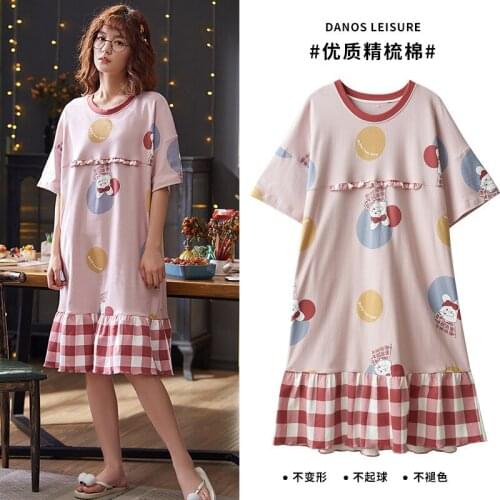 Brand Knitted Cotton O-neck Women Short Cartoon Sleepwear Girl Nightgowns Nightwear Nightdress Sleepwear Home Sleepshirts XXXL