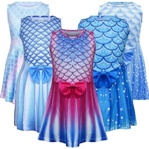 New Girl mermaid dress tutu dress sleeveless party dance dress fish scale print glitter tulle tulle dance tight dress