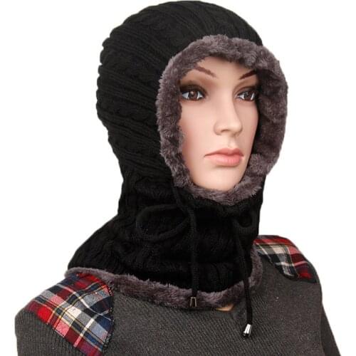 Autumn Winter Neck Warm Thickened Wool Hat Knit Scarf Cap For Women Men Knitted Beanie Caps Skullies Beanie Winter Hats