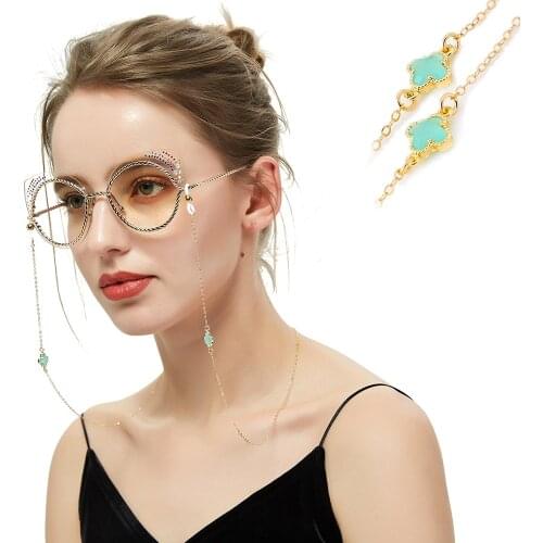 Retro lolita 14k GF sunglasses chain quatrefoil durable color eyeglasses chain with silicone good loop