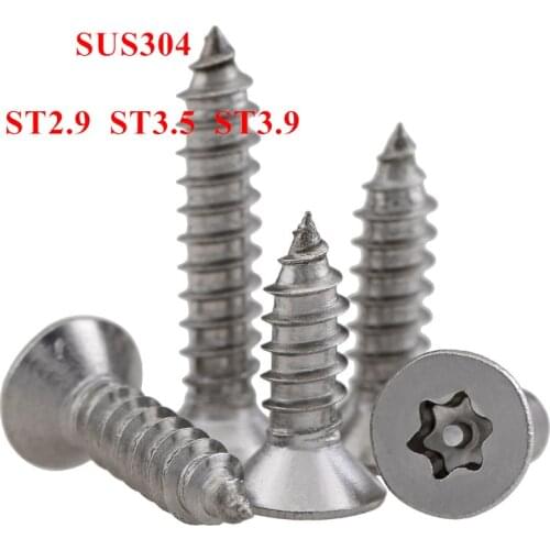 100pcs ST2.9 ST3.5 ST3.9 Six-Lobe Flat Head Torx Self Tapping Screws 304 stainless steel Security with Pin Torx Screw