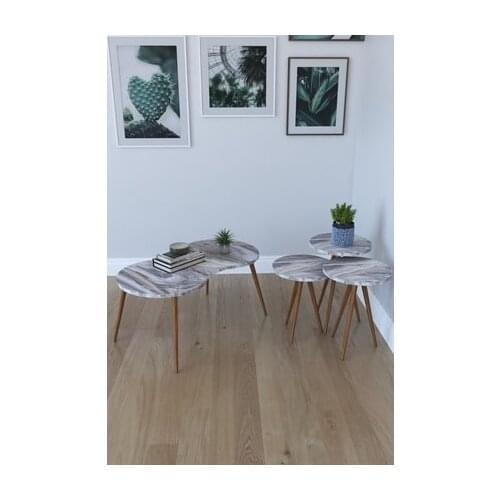 Modern 3'lü Round Zigon Coffee table, Serving Stand And London Center table-White Marble coffe table table bassee