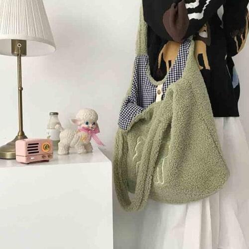 Shoulder Bag Handbag Womens Kawaii Lamb Fabric Tote Large Capacity Embroidery Shopper Bags Cute Bag for Girls New Design