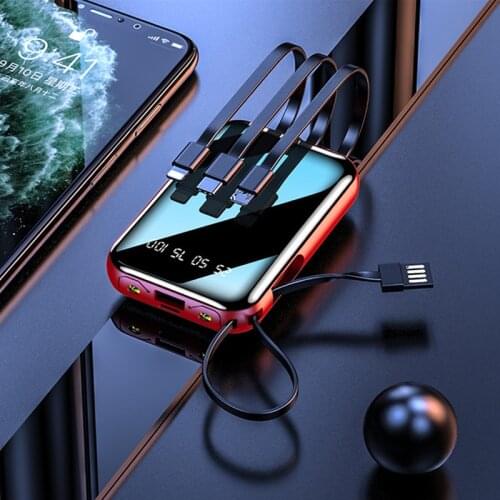 Power Bank 20000mAh USB Type C Portable Charger for Xiaomi Mi Powerbank with Light Built in Cable Poverbank for iPhone Samsung