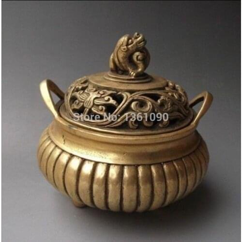 Xd 00205 Chinese Brass carved ' Dragon ' Incense Burners