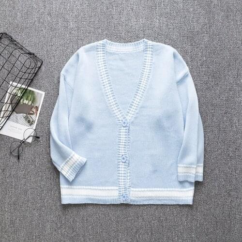 Japanese Korean JK Uniform Sweater Knitting Jacket Cardigan Sweater For Girl College Students Coat Cute Light Sky Blue Outerwear