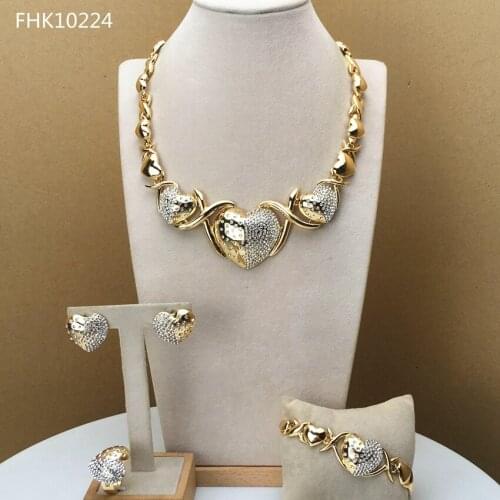 Yuminglai Latest Design I love you Jewelry Sets Heart Shape Rhinestone Necklace Earrings Bracelet Ring FHK10224