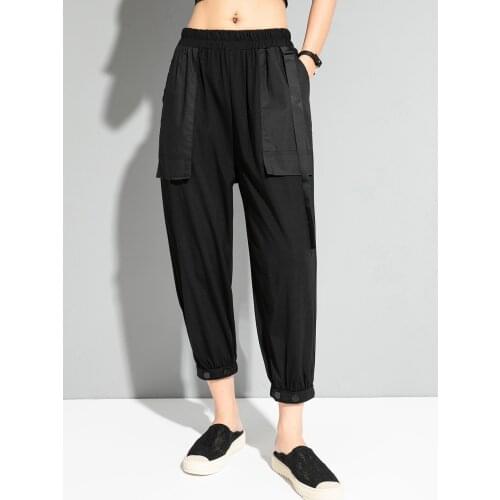 Dark dark 2021 summer new personalized bunched knickerbockers stitching pocket ribbon fashion brand casual nine point Harem Pant