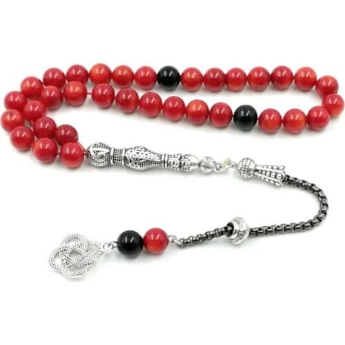 Natural coral Muslim Rosary 33 Yasr fossil Tasbih Eid gift For wife Islam prayer beads Womens Misbaha Islamic Fashion Bracelets