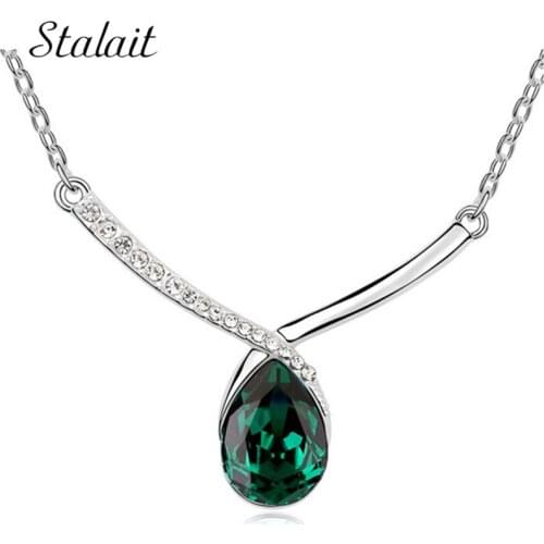 Fashion Women Water Drop Pendant Necklace Crystal Rhinestone Silver Color Tree Twigs Clavicle Chain Necklace