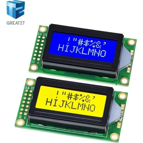 GREATZT 8 x 2 LCD Module 0802 Character Display Screen Blue / Yellow Green For Arduino