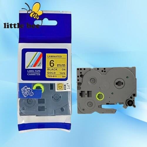 1pcs TZe-811 6mmx8m black on gold Compatible for brother P-touch ribbon cartirdge for brother label printer TZe-811 TZ-811