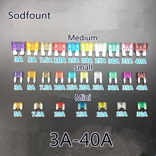50pcs/lot Mini Small Medium Auto Fuse Car High Quality Standard Car Fuse Blade 3A 5A 7.5A 10A 15A 20A 25A 30A 35A 40A