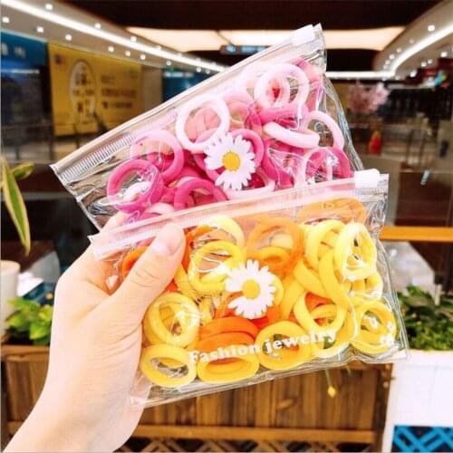 50PCS Women Girls Colorful 3cm Basic Nylon Elastic Hair Bands Children Ponytail Holder Scrunchie Kids Fashion Hair Accessories