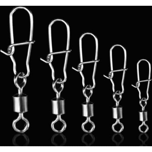 10PCs Fishing Accessories Connector Pin Bearing Rolling Swivel Stainless Steel Snap Fishing Hooks Lures Swivels Tackle