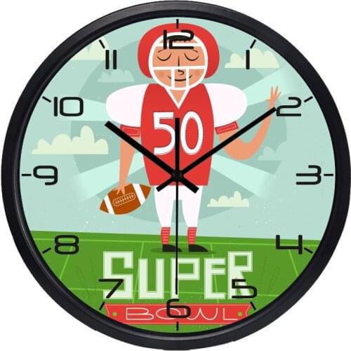 American Football Rugby Player Wall Clock, Bedroom Study room Clock No Ticking Sound