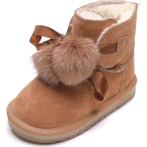 Girls Round Toe Solid Color Thick Plush Ankle Snow Boots Soft Wearing Anti-skid Bowtie Decor Warm Winter Boots