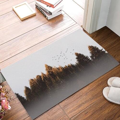 Woods Fog Bird Nature Family Doormat Kitchen Living Room Floor Rug Bathroom Non-slip Foot Mat Entrance Hall Welcome Carpet