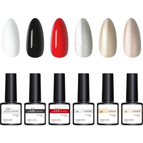 Geena 6 Colors/Set Gel Nail Polish Set Classic Black White Gel Polish Kit DIY Home Gel Polish