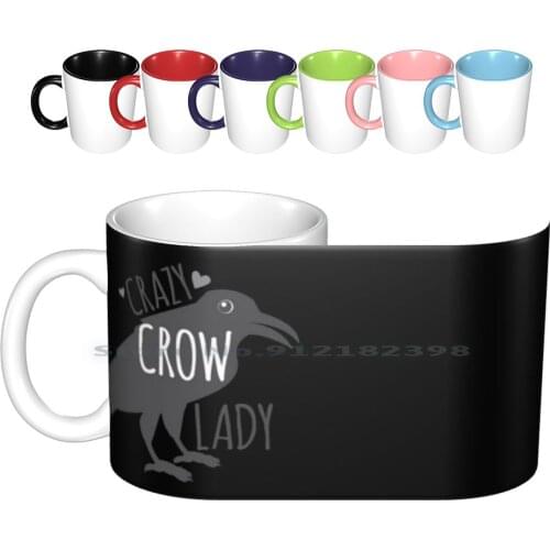 Crazy Crow Lady Ceramic Mugs Coffee Cups Milk Tea Mug Crow Ravens Crows Deadly Death Upside Down Halloween Geek Nerd Nerdy Bird