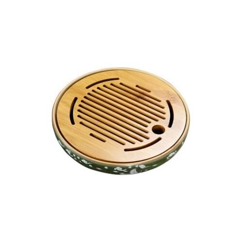 Ceramic tea tray household new Chinese tea table modern simple small dry water storage table drainage bamboo tea tray