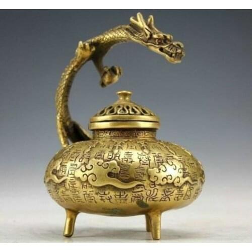 Chinese Vintage Handwork Bronze Carved Dragon Incense Burners