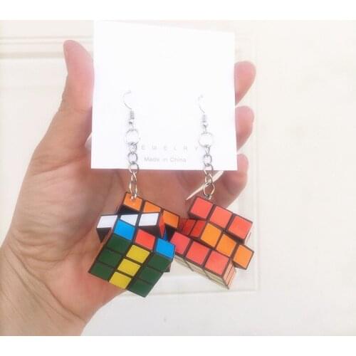 Creative Handmade Colorful 3D Magic Cube Drop Earrings For Women Funny Geometric Speed Cube Dangle Earrings Novelty Jewelry