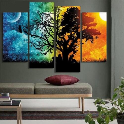 Moon Sun Tree Lovers Wall Paintings Dreamy Printed On Canvas Cuadros Abstractos For Home Decor Sofa Background Wedding Gift
