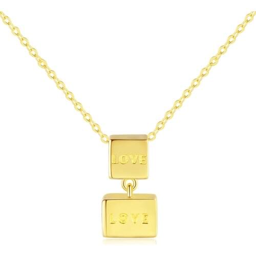 MetJakt 14K Yellow Gold Imprinted with LOVE Standard Fashion Sweet Lady Necklace