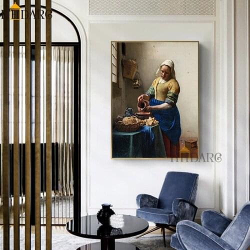 The Milkmaid By Johannes Vermeer Wall Art Canvas Poster and Print Canvas Painting Decorative Picture for Living Room Home Decor