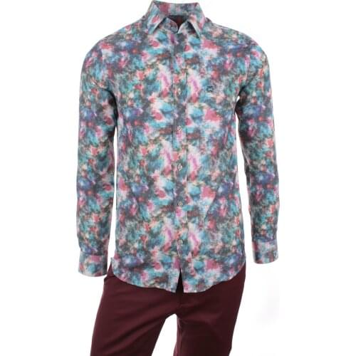 Gentilbay Mens Space Digital Printed Cotton Mint Slimfit Long-Sleeve Sport Classic Shirt DPD039