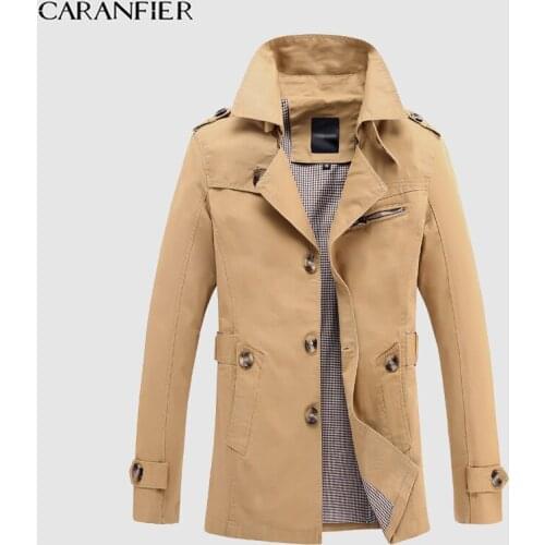 CARANFIER Mens Windbreaker Casual Slim Fit Male Jackets Overcoats Top Quality Autumn Outwear Business Single Breasted Coats5XL
