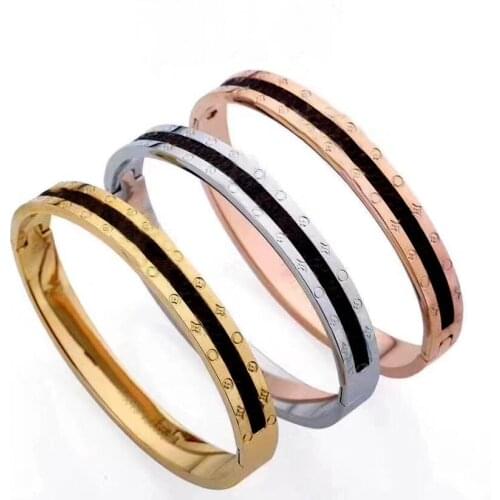Man Women Titanium steel Bangle Couple Jewelry Love Letter Rose Gold Bracelets Simple Bangles Charm gift