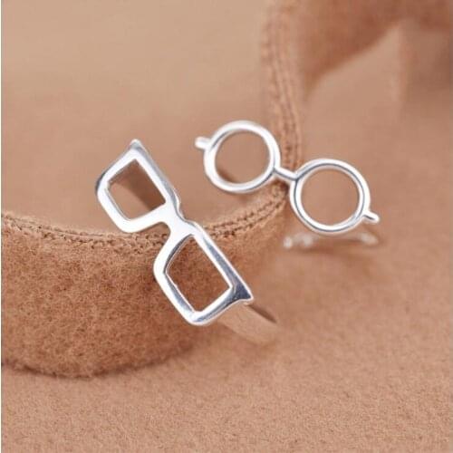 New Fashion Female Simple Personality 925 Sterling Silver Jewelry Literary Glasses Creative 2 Styles Opening Rings SR358