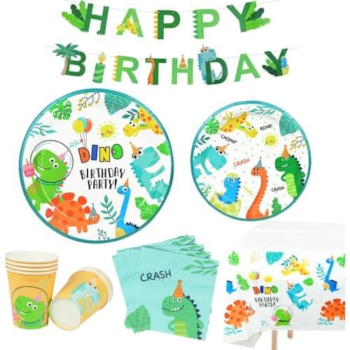 Disposable Tableware Dinosaur Theme Party Paper Cups Plate Napkin for Kids Birthday Baby Shower Gifts Summer Party Decoration