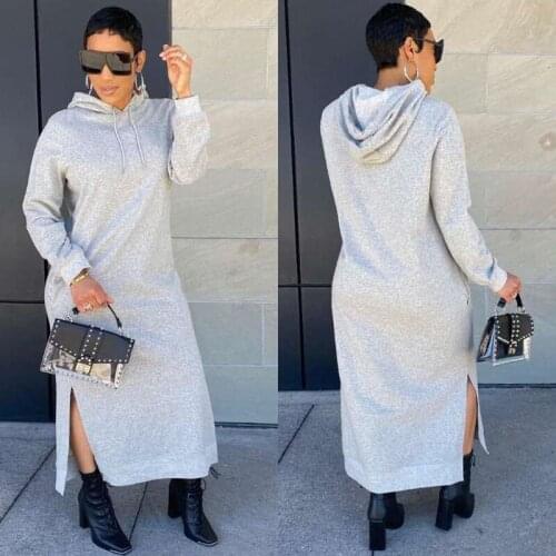 Autumn Winter Hoodies Sweatshirt Dress Women Clothing Long Sleeve Straight Loose Casual Dresses Side Split Long Maxi Dress 2021