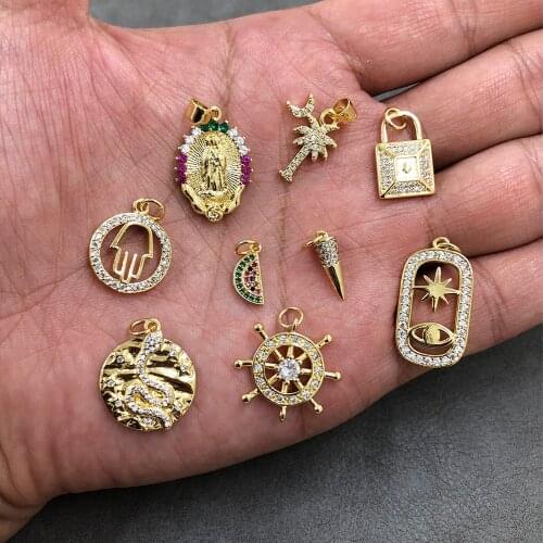 Hand Lock Moon Charms for Jewelry Making Supplies18KGold Pendant Diy Design Charms for Earrings Necklace Bracelet Copper