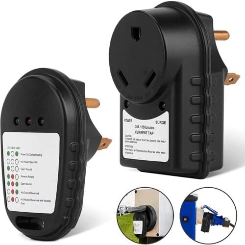 30A RV Circuit Tester Surge Adapter, 125V RV Power Pedestal Tester 14-50P Receptacle Analyzer for Travel Trailers