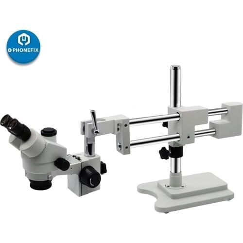 Professional Trinocular Stereo Microscope 7X-45X Magnification Double-Arm Boom Stand WF10x Eyepieces LED Lighting 0.7X-4.5X